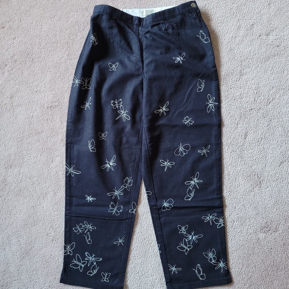 Christopher & Banks Croped Linen Pants Navy EUC